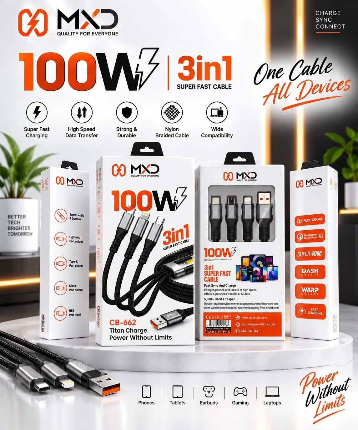 Titan Charge 3-in-1 Super Fast Cable 100W