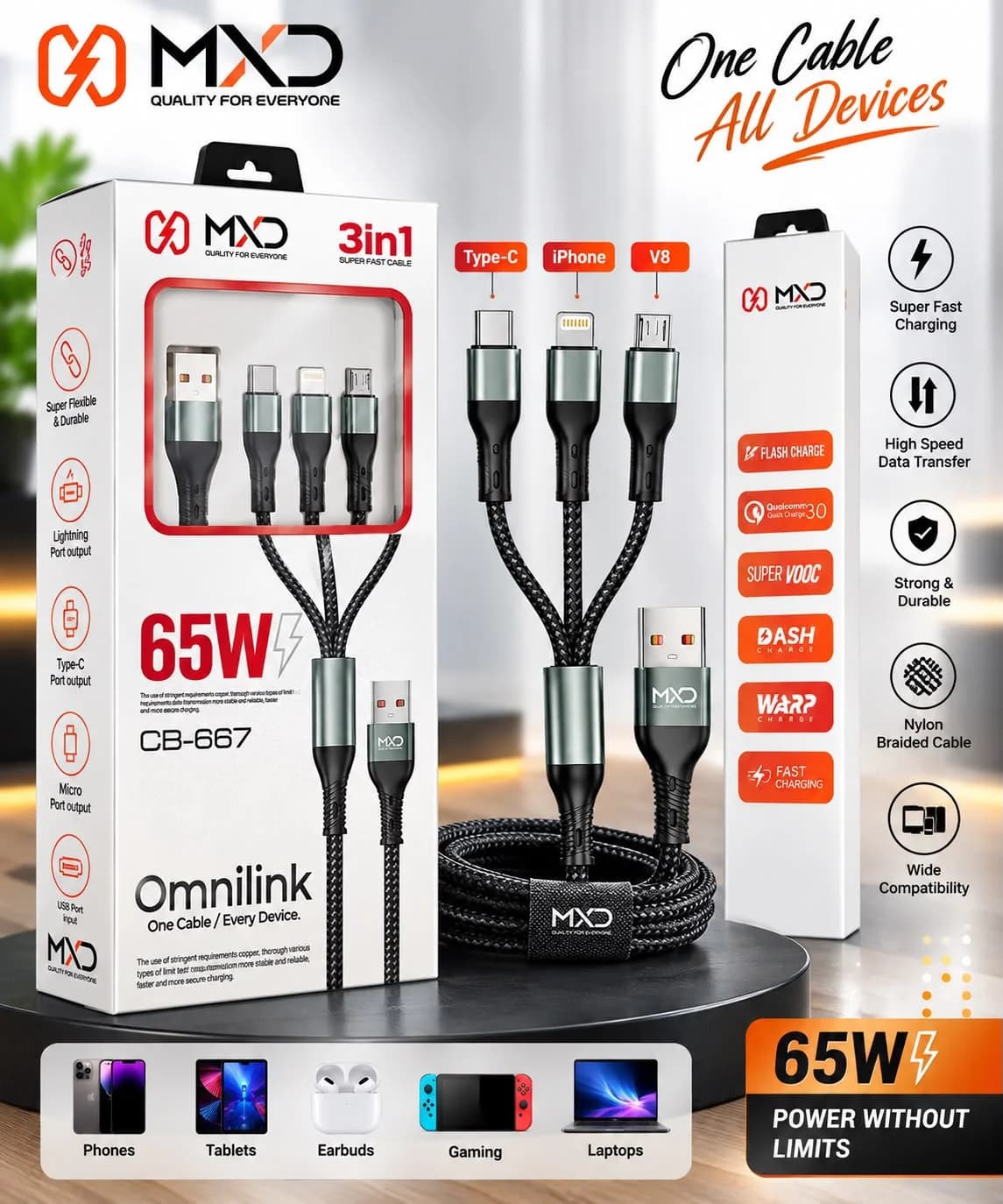 Omnilink 3-in-1 Super Fast Cable 65W