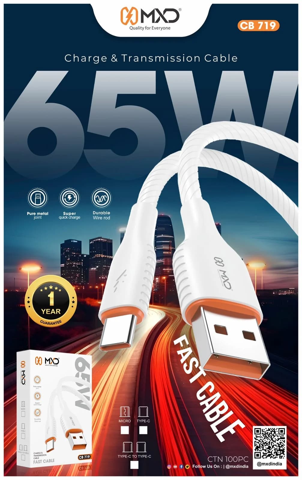 Fast Cable 65W (Type-C / Micro / Type-C to Type-C)