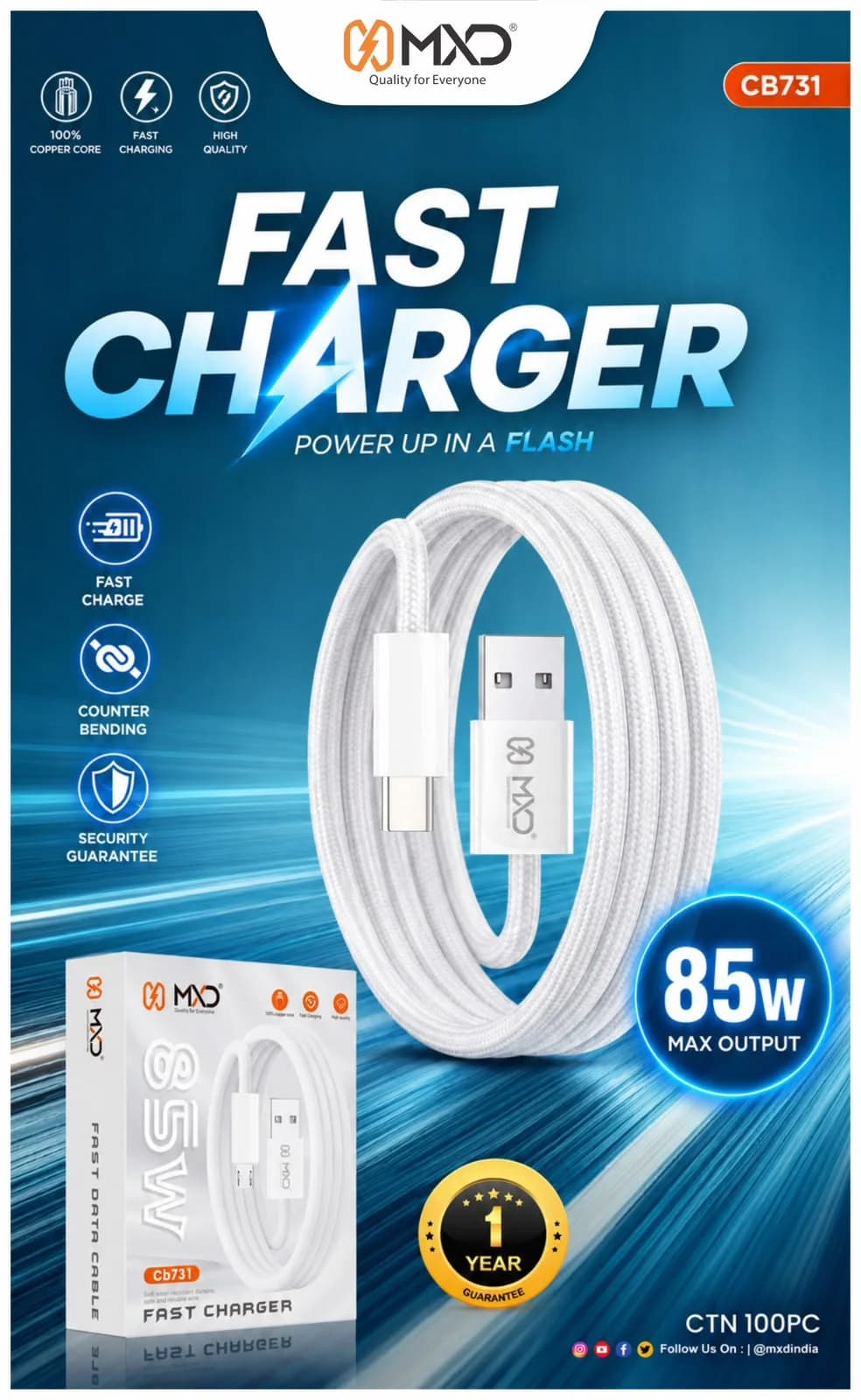 Fast Charger Data Cable 85W