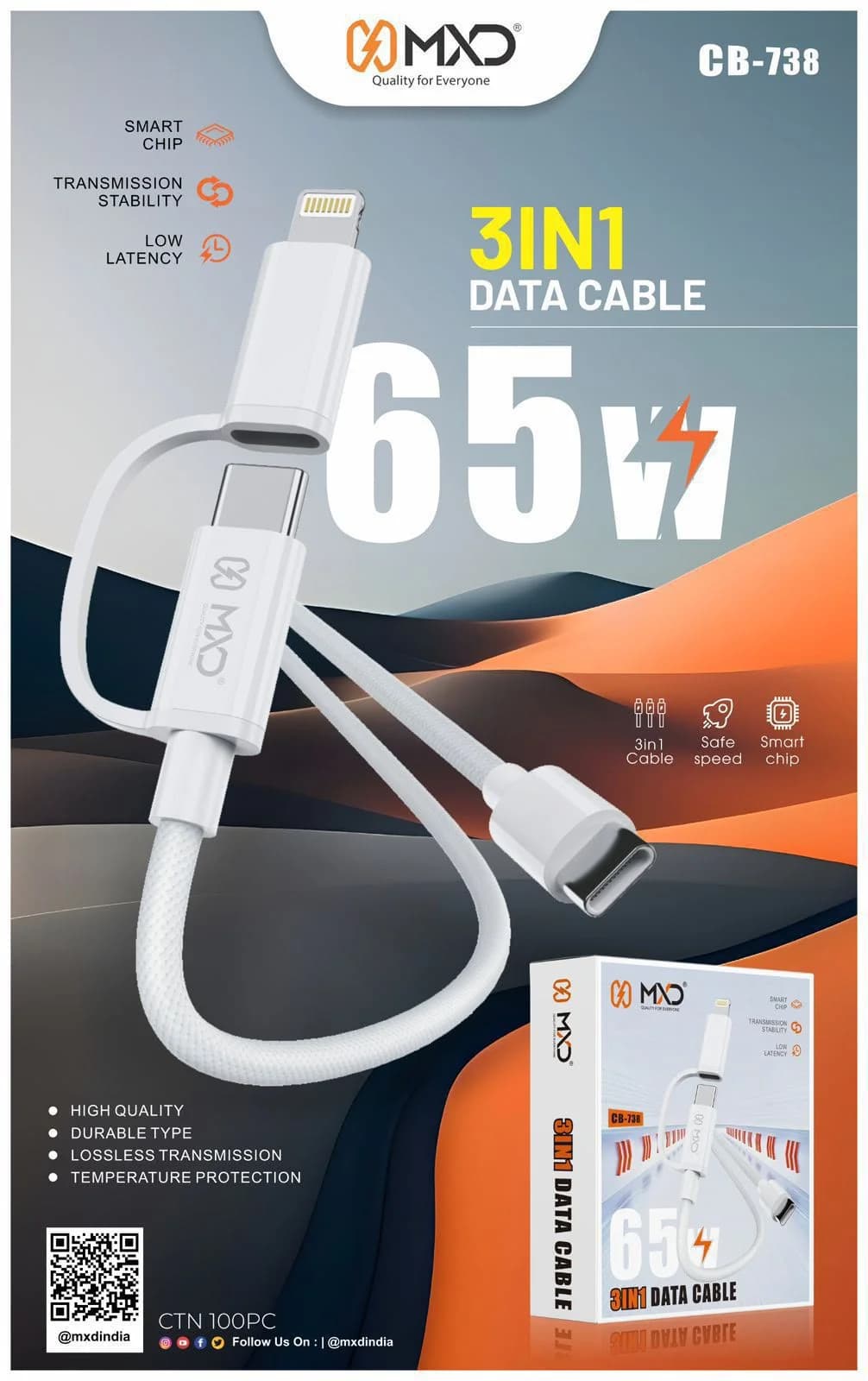 3-in-1 Data Cable 65W