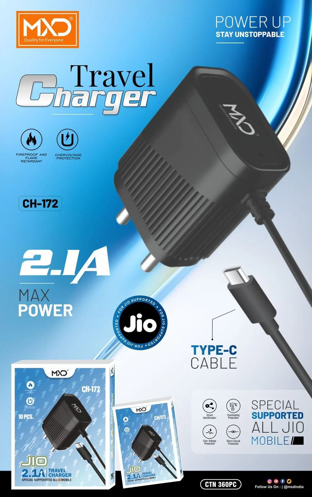 Travel Charger 2.1A with Type-C Cable