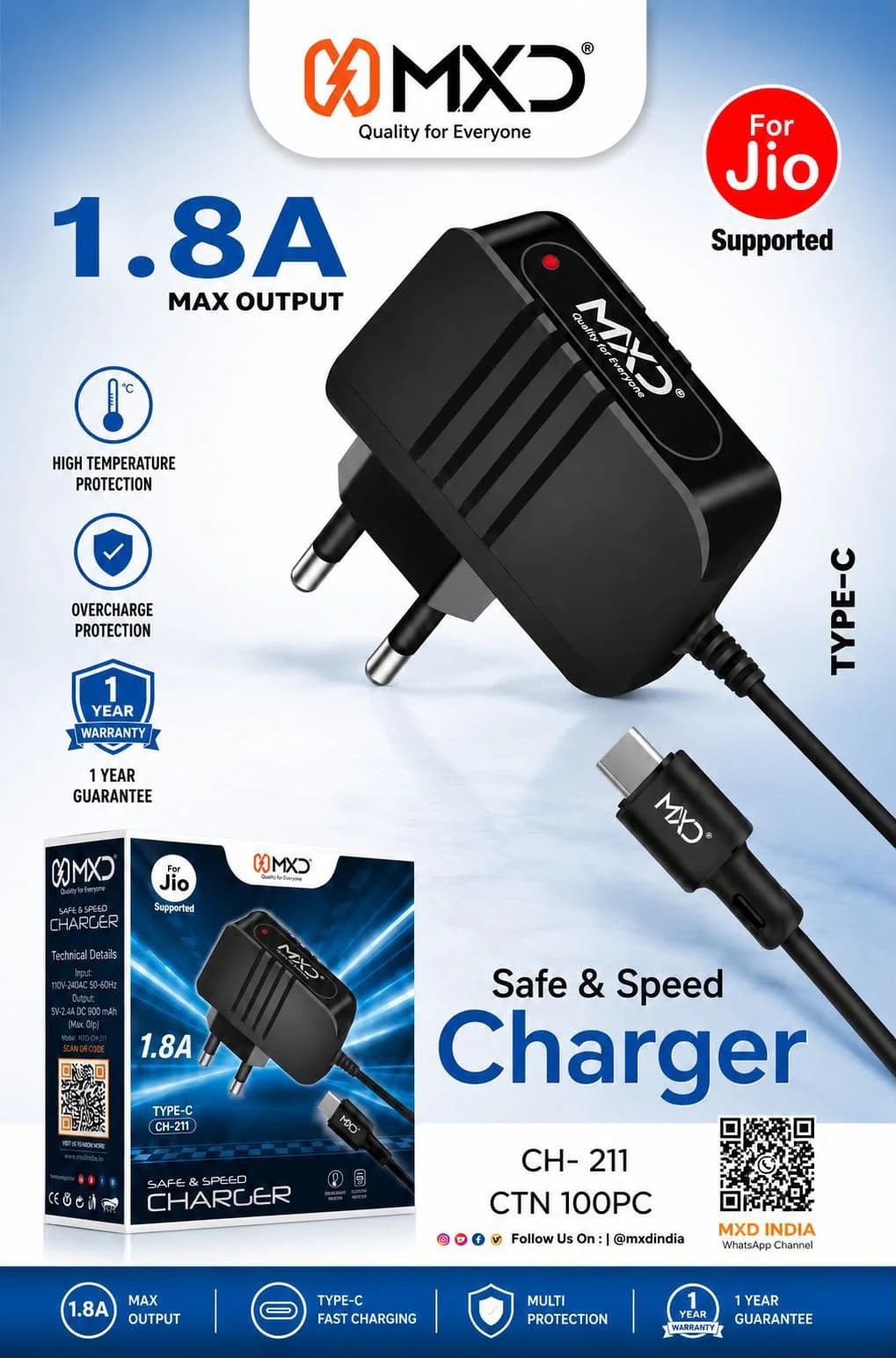 Safe & Speed Charger 1.8A (Type-C)