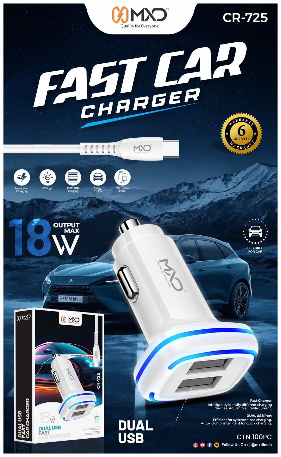 Dual USB Fast Car Charger 18W
