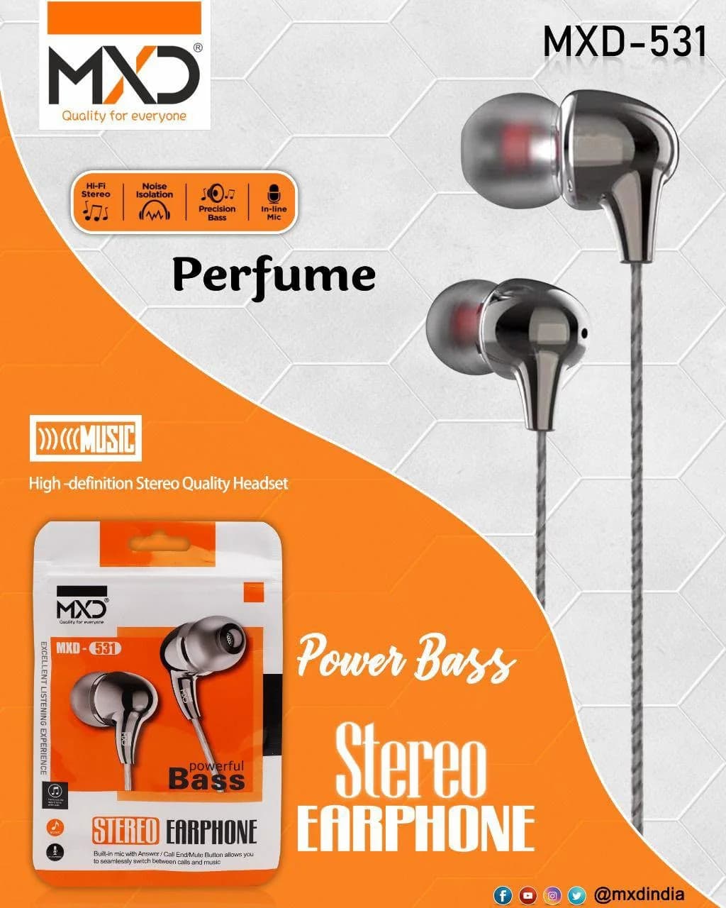 Perfume Power Bass Stereo Earphones